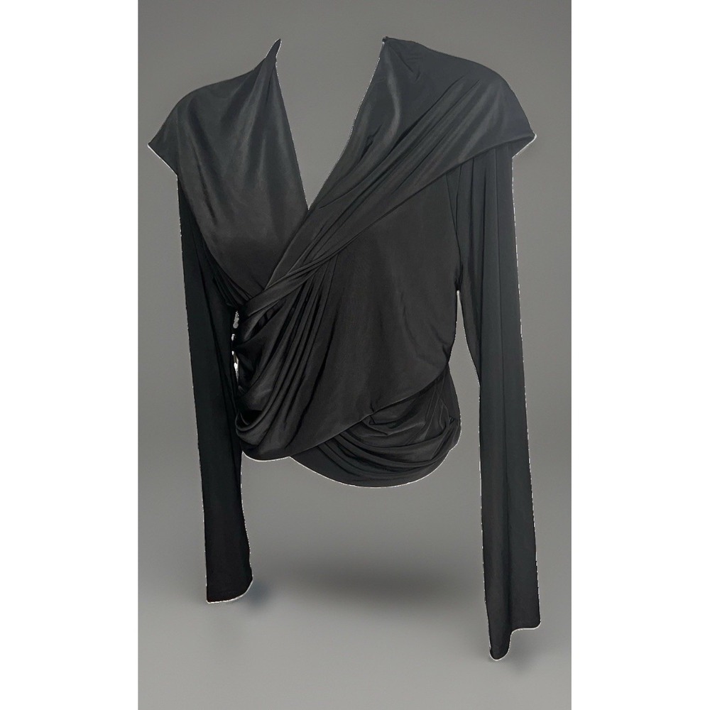 Ashtin Hooded Ruched Crop Faux Wrap Long Sleeve Top from Fashion Nova 1X NEW